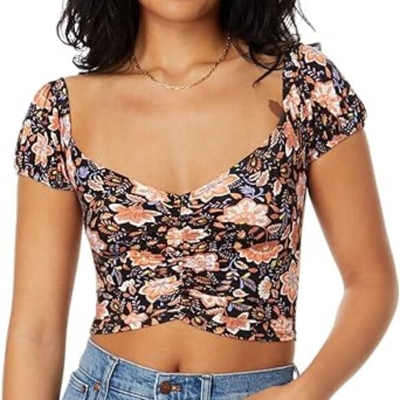 NWT Billabong Love Me More Boho Puff Sleeve Crop Top - Picture 1 of 7